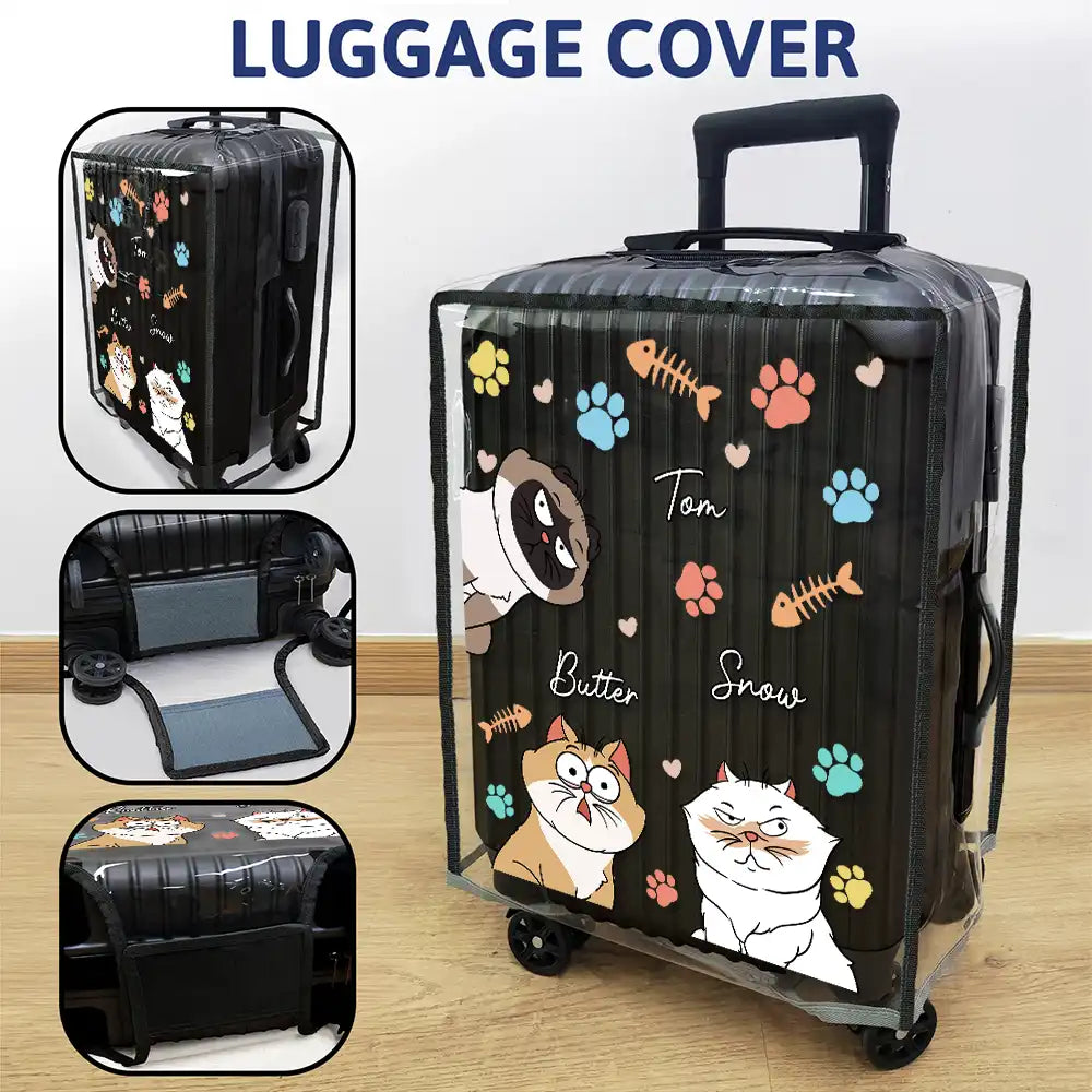 My Lovely Fur Babies Cartoon Cats - Personalized Clear Luggage Cover
