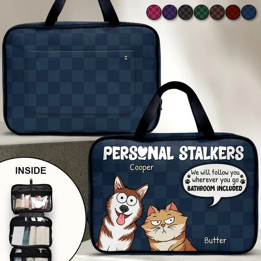 Pet Lovers, Dog Lovers, Cat Lovers - Cartoon Dog Cat Personal Stalkers - Personalized Toiletry Bag