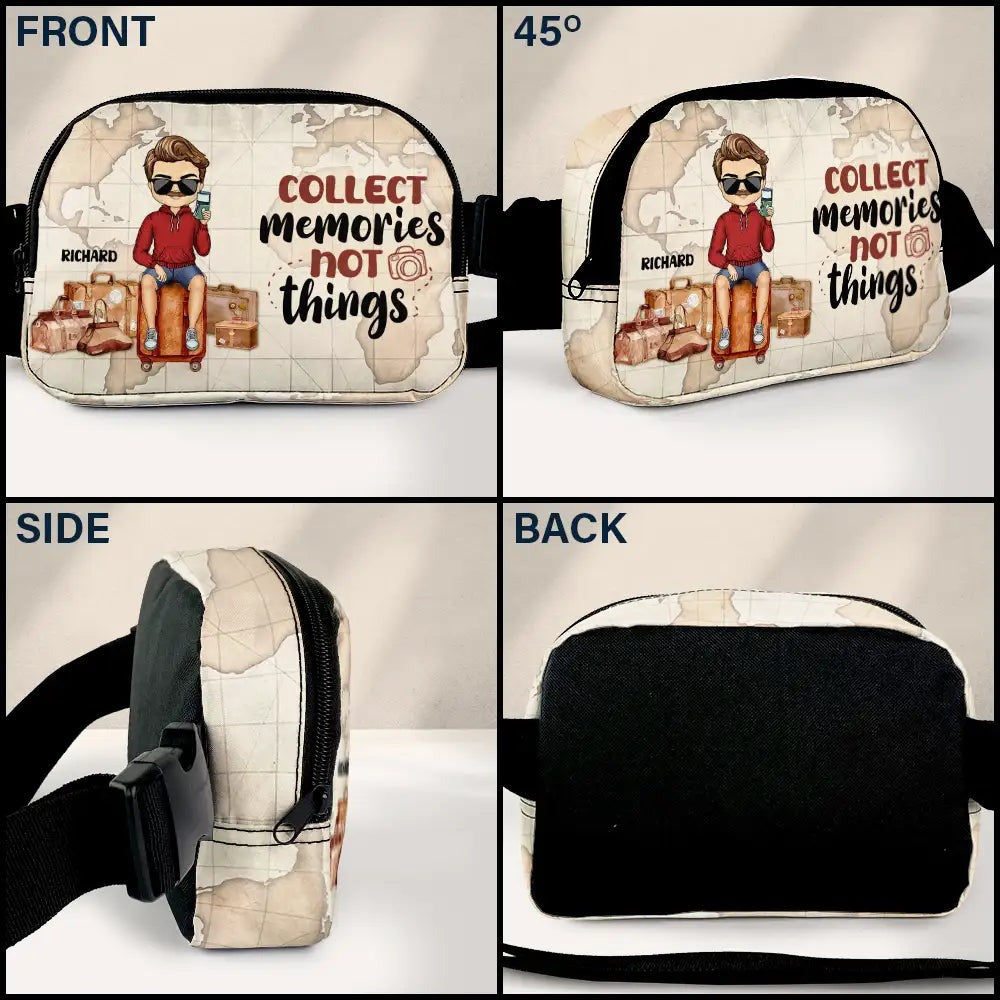 Travel Is My Therapy Vintage World Map - Personalized Crossbody Belt Bag