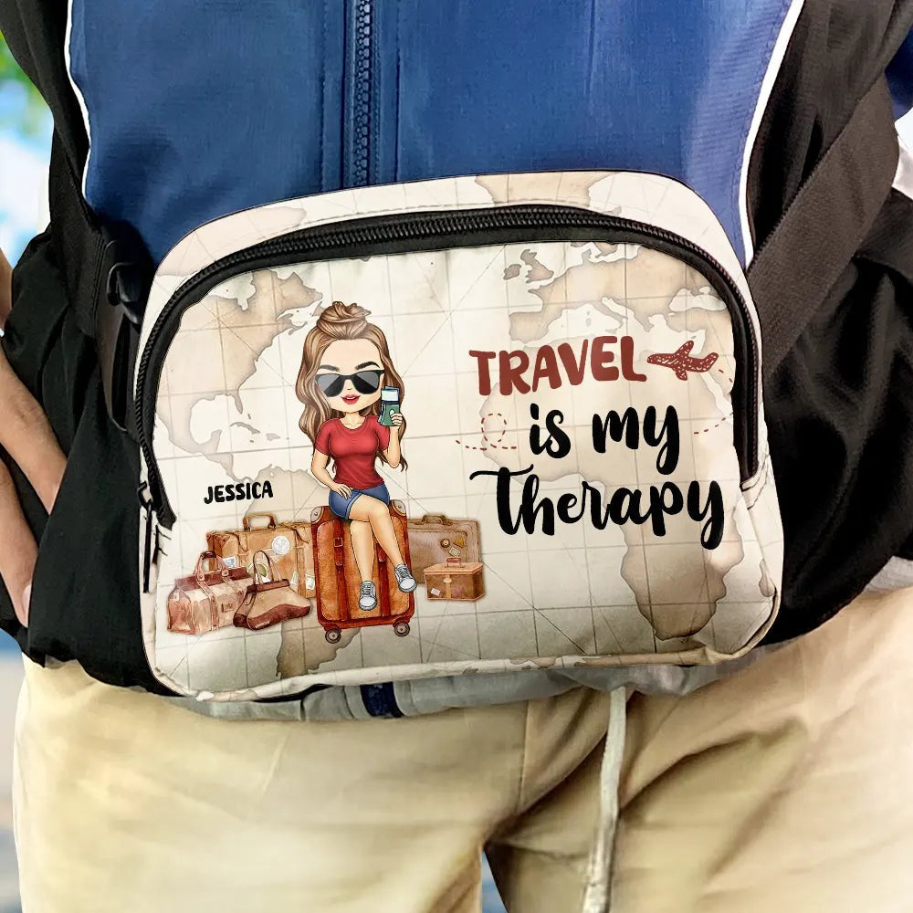 Travel Is My Therapy Vintage World Map - Personalized Crossbody Belt Bag