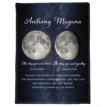 Lost Loved One Moon Phase Art Memorial Sympathy Gift Personalized Fleece Blanket