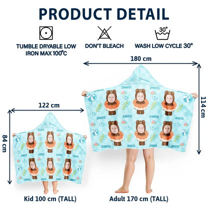 Custom Photo Summer Fun Kid's Animal Cosplay With Float Ring - Personalized Hooded Beach Towel