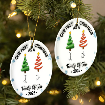 Our First Christmas Family Trees Names 3D Inflated Effect - Personalized Circle Acrylic Ornament