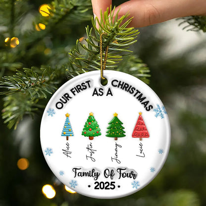 Our First Christmas Family Trees Names 3D Inflated Effect - Personalized Circle Acrylic Ornament
