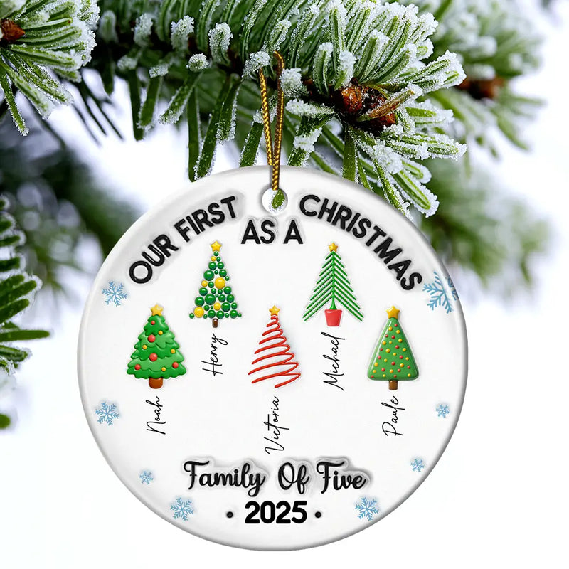 Our First Christmas Family Trees Names 3D Inflated Effect - Personalized Circle Acrylic Ornament