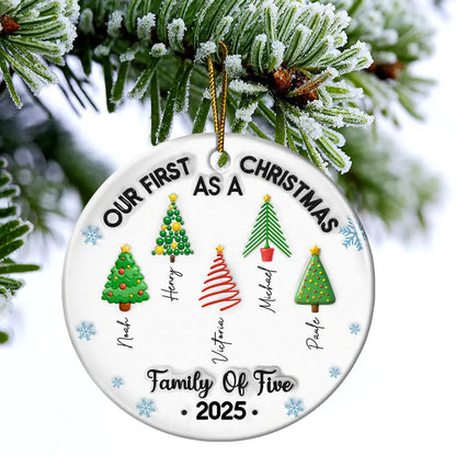 Our First Christmas Family Trees Names 3D Inflated Effect - Personalized Circle Acrylic Ornament