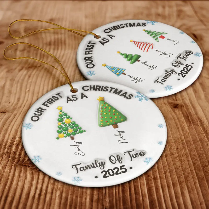 Our First Christmas Family Trees Names 3D Inflated Effect - Personalized Circle Acrylic Ornament