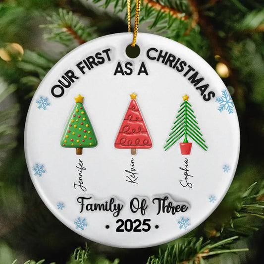 Our First Christmas Family Trees Names 3D Inflated Effect - Personalized Circle Acrylic Ornament