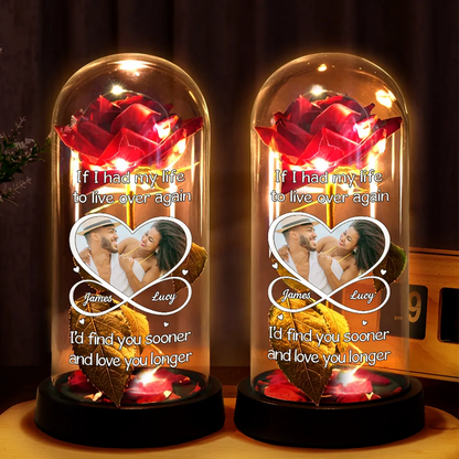 Custom Photo Couple I'd Find You Sooner And Love You Longer - Personalized Everlasting Rose Dome Lamp