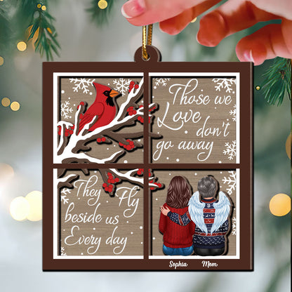 Cardinal Always With You Memorial Christmas Window Shaped Personalized 2-Layer Wooden Ornament, Sympathy Gift