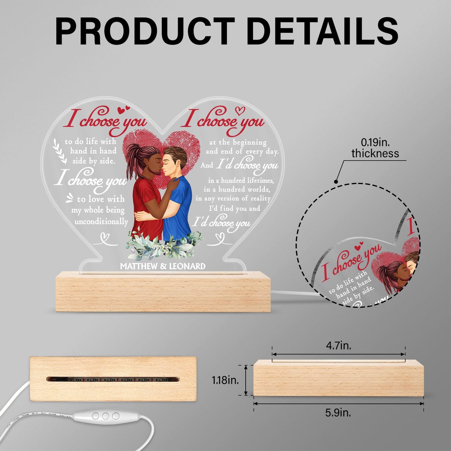 Family Husband And Wife I Choose You - Gift For Couples - Personalized Custom 3D Led Light Wooden Base