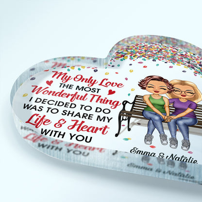 Family Couple My Only Love The Most Wonderful Thing - Gift For Couples - Personalized Custom Heart Shaped Acrylic Plaque