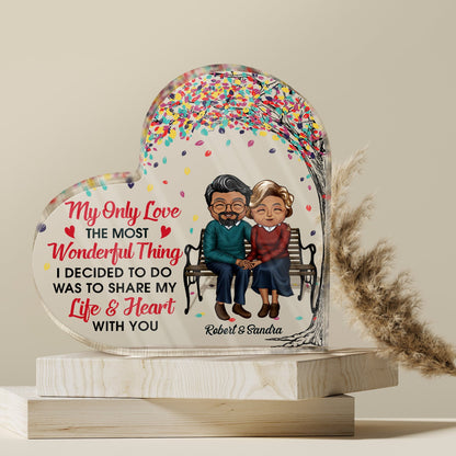 Family Couple My Only Love The Most Wonderful Thing - Gift For Couples - Personalized Custom Heart Shaped Acrylic Plaque