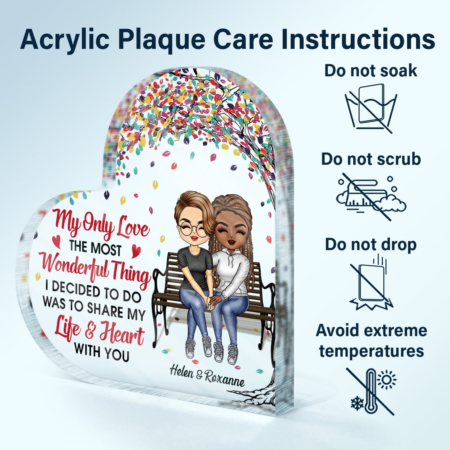 Family Couple My Only Love The Most Wonderful Thing - Gift For Couples - Personalized Custom Heart Shaped Acrylic Plaque