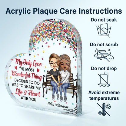 Family Couple My Only Love The Most Wonderful Thing - Gift For Couples - Personalized Custom Heart Shaped Acrylic Plaque