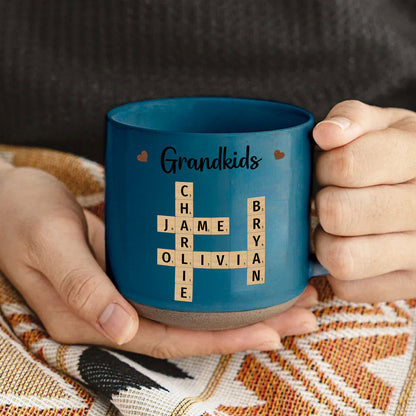 Grandkids Crossword Puzzle Art Personalized Pottery Mug, Christmas Gift For Grandma, Gift For Mom