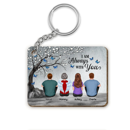 Blossom Tree Always With You Family Grandma Grandpa Dad Mom Kids Dogs Cats Sitting Memorial Personalized Wooden Keychain