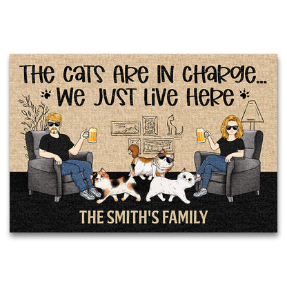 Family Couple The Cats Are In Charge - Gift For Cat Lovers - Personalized Custom Doormat