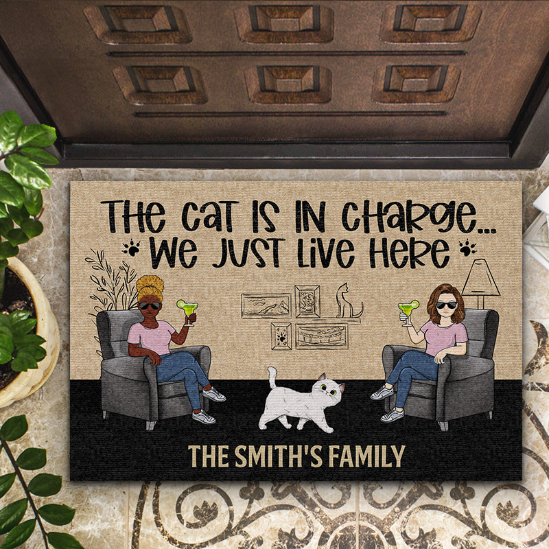 Family Couple The Cats Are In Charge - Gift For Cat Lovers - Personalized Custom Doormat