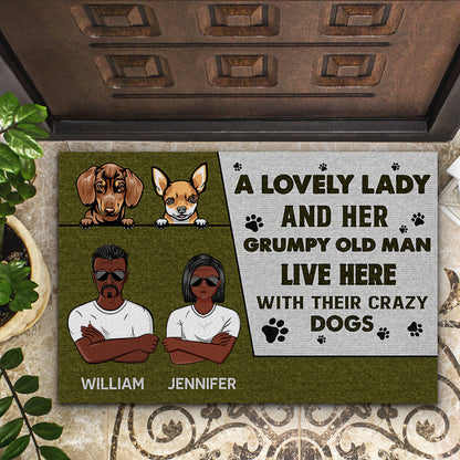 Dog Lovers Family Couple Lovely Lady Live Here And Her Grumpy Old Man - Personalized Custom Doormat