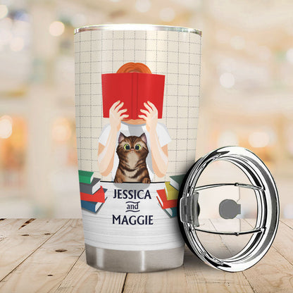 A Girl, Her Cat And Her Books - Personalized Custom Tumbler