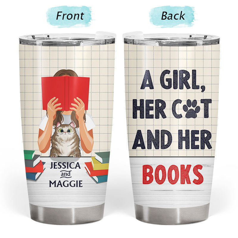 A Girl, Her Cat And Her Books - Personalized Custom Tumbler