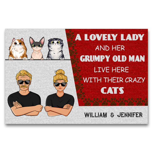 Cat Lovers Family Couple Lovely Lady And Her Grumpy Old Man - Personalized Custom Doormat