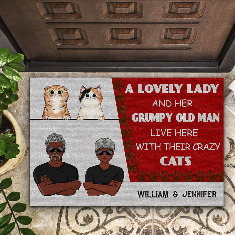 Cat Lovers Family Couple Lovely Lady And Her Grumpy Old Man - Personalized Custom Doormat