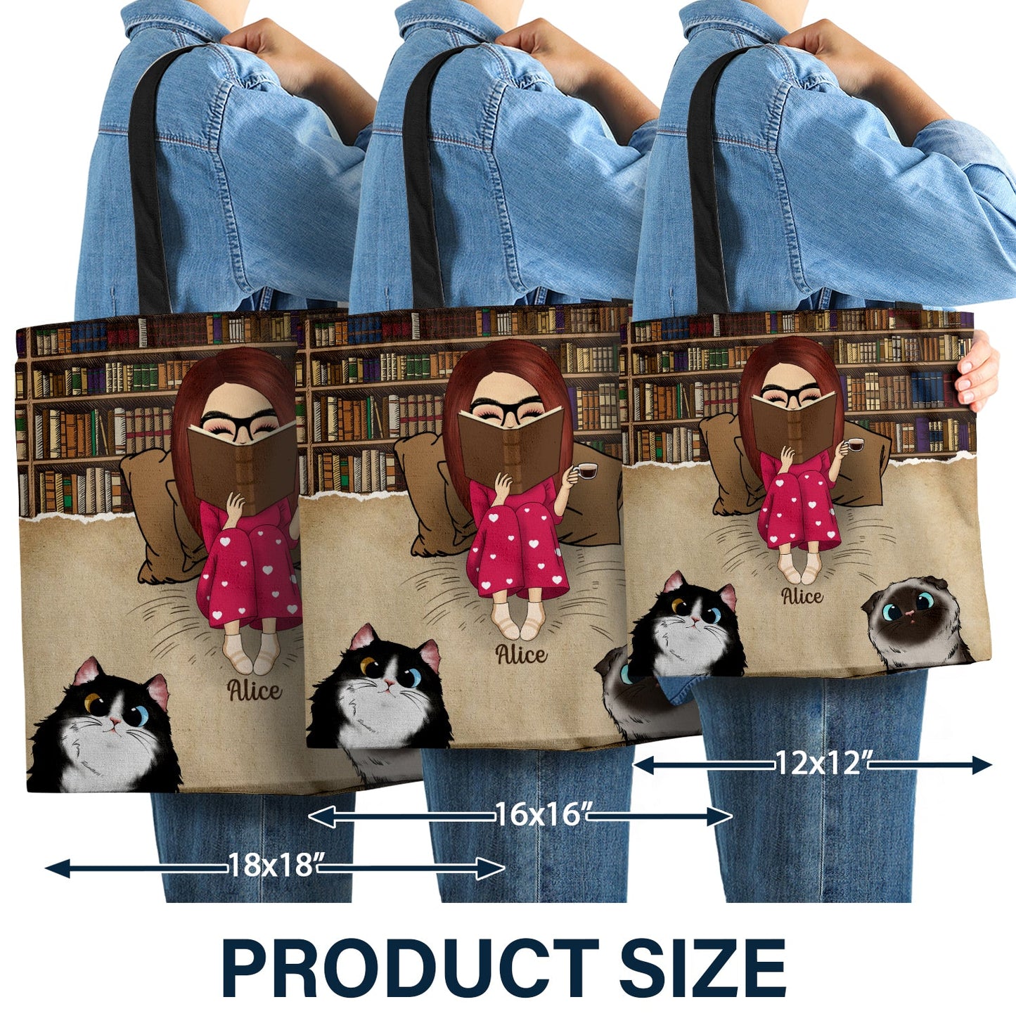 Reading Just A Girl Who Loves Books And Cats - Gift For Cat Lovers - Personalized Zippered Canvas Bag