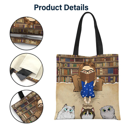 Reading Just A Girl Who Loves Books And Cats - Gift For Cat Lovers - Personalized Zippered Canvas Bag