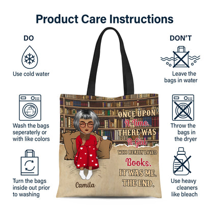 Cartoon Reading Just A Girl Who Loves Books Bag - Gift For Book Lovers - Personalized Zippered Canvas Bag