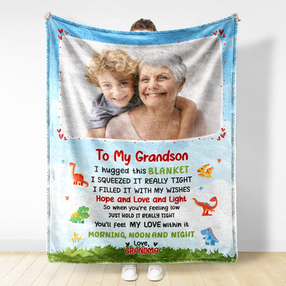 Custom Photo Grandma Mother Hugged This Soft Blanket - Gift For Granddaughter, Grandson, Kids - Personalized Fleece Blanket