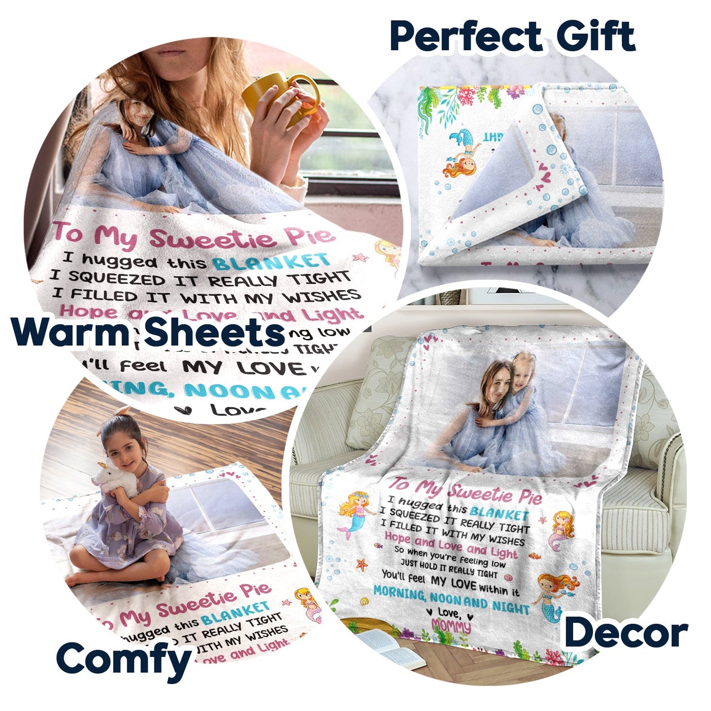 Custom Photo Grandma Mother Hugged This Soft Blanket - Gift For Granddaughter, Grandson, Kids - Personalized Fleece Blanket