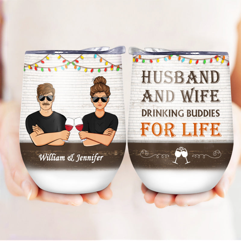 Family Old Couple Drinking Buddies For Life - Personalized Custom Wine Tumbler