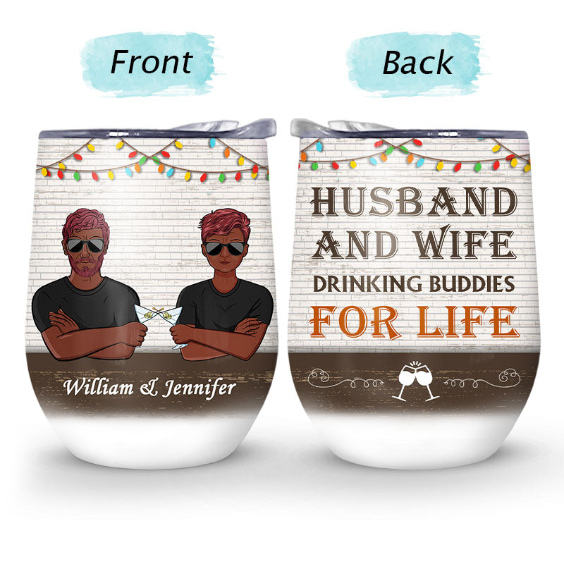 Family Old Couple Drinking Buddies For Life - Personalized Custom Wine Tumbler