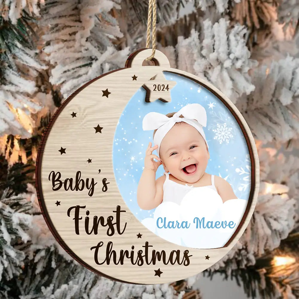 Custom Photo New Baby's First Christmas - Personalized 2-Layered Wooden Ornament