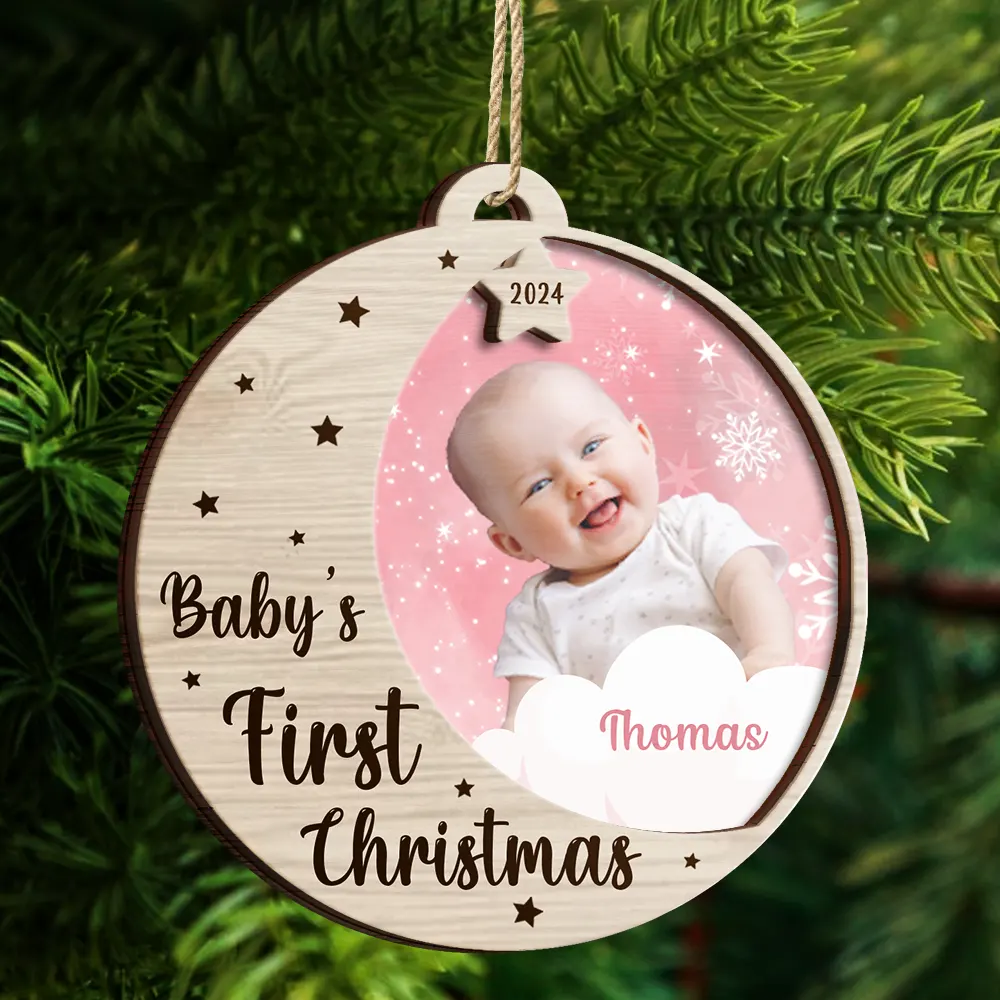 Custom Photo New Baby's First Christmas - Personalized 2-Layered Ornament