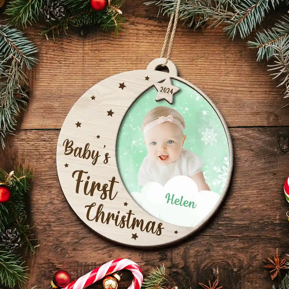 Custom Photo New Baby's First Christmas - Personalized 2-Layered Ornament