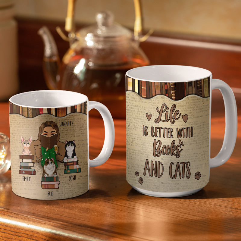 Reading Chibi Girl Life Is Better With Books Cats & Dogs - Personalized Custom White Edge-To-Edge Mug