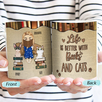 Reading Chibi Girl Life Is Better With Books Cats & Dogs - Personalized Custom White Edge-To-Edge Mug