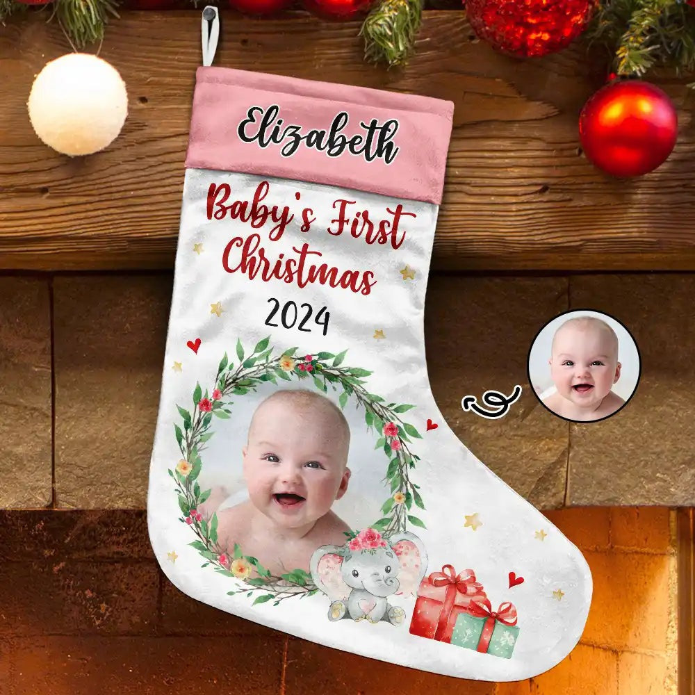 Custom Photo New Baby My First Christmas - Christmas Gift - Personalized Christmas Stocking