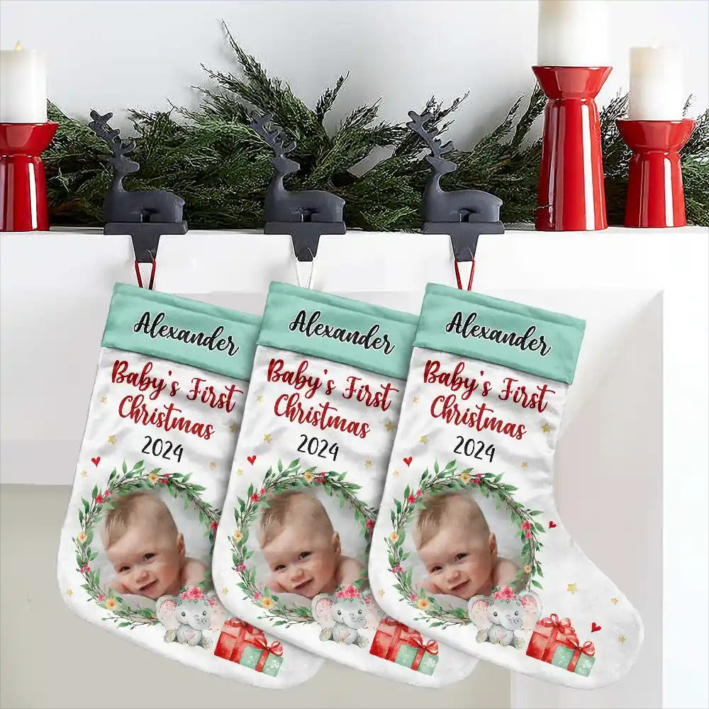 Custom Photo New Baby My First Christmas - Christmas Gift - Personalized Christmas Stocking