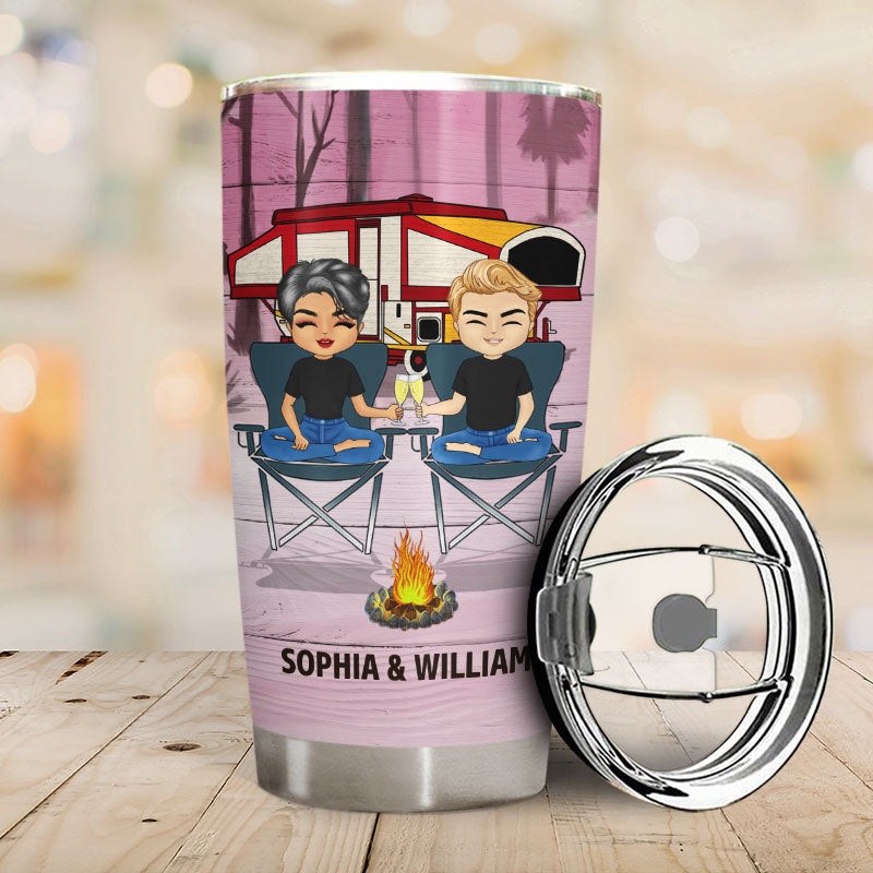 Camping Chibi Couple Let's Sit By The Campfire - Personalized Custom Tumbler