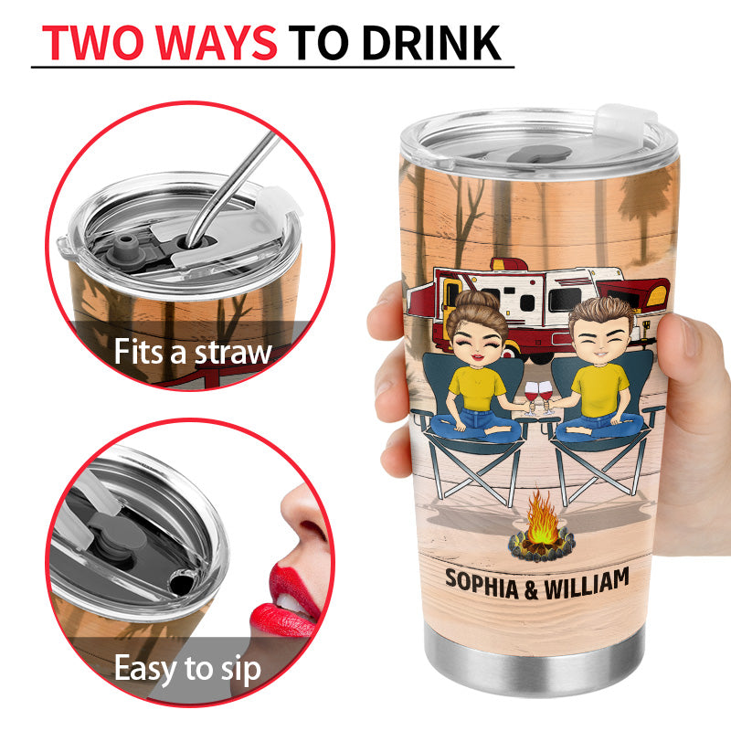 Camping Chibi Couple Let's Sit By The Campfire - Personalized Custom Tumbler