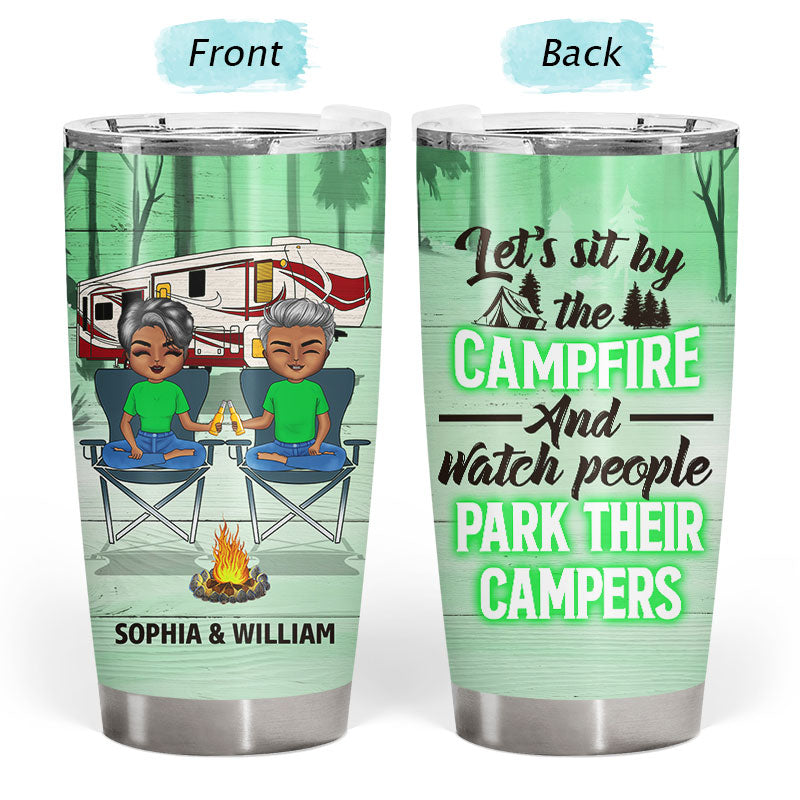 Camping Chibi Couple Let's Sit By The Campfire - Personalized Custom Tumbler