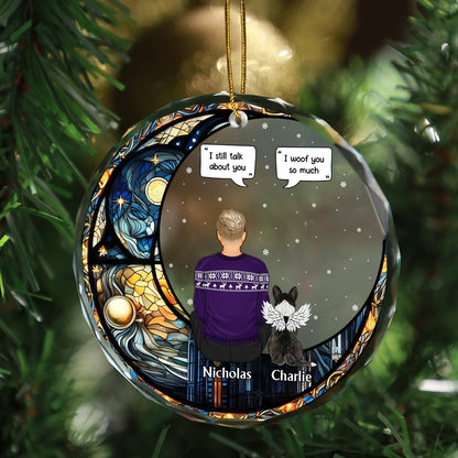 Christmas I Miss You - Memorial Gift For Pet Lovers, Dog Mom, Dog Dad, Cat Mom, Cat Dad - Personalized Circle Glass Ornament