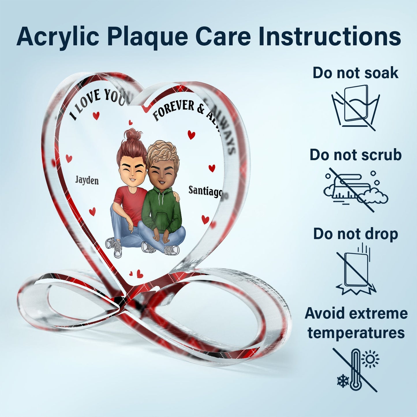 I Love You Forever And Always - Gift For Couples - Personalized Heart Infinity Shaped Acrylic Plaque