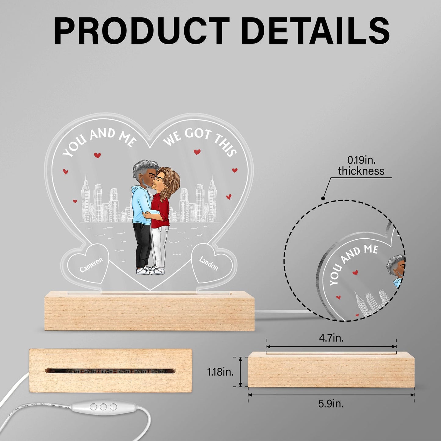 You And Me We Got This - Gift For Couples - Personalized 3D Led Light Wooden Base