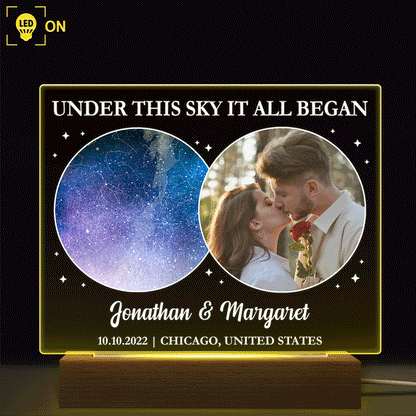 Star Map Custom Photo Under This Sky It All Began - Gift For Couples - Personalized 3D Led Light Wooden Base
