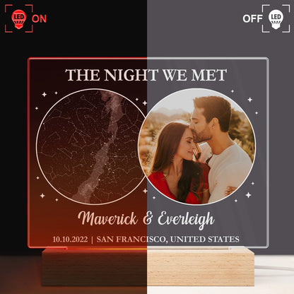 Star Map Custom Photo Under This Sky It All Began - Gift For Couples - Personalized 3D Led Light Wooden Base